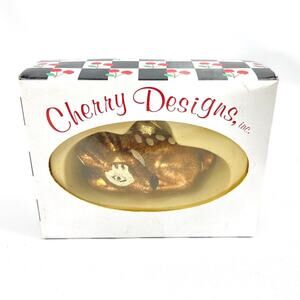 Resting Spotted Fawn Glass Painted Ornament by Cherry Designs with original box